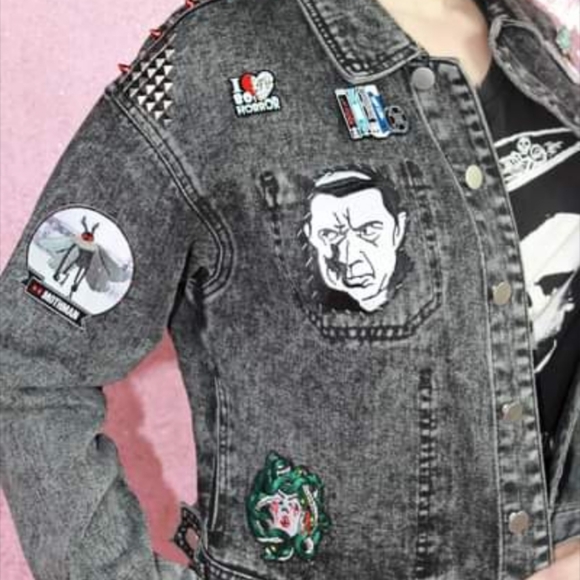 SOLD @MARKET! Nosferatu! Horror movie lovers cropped acid washed jacket - Picture 14 of 16